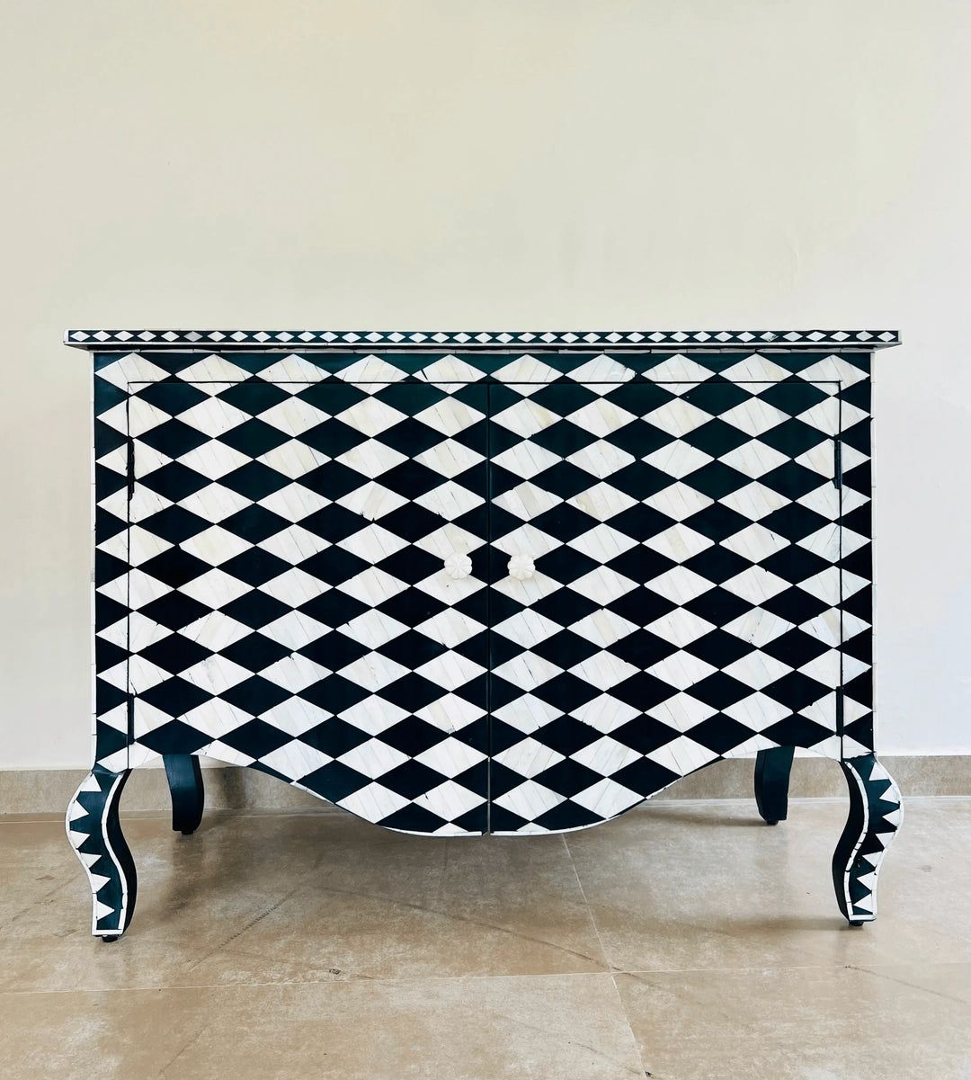 Jodha furniture checkered chest of drawers in bone inlay